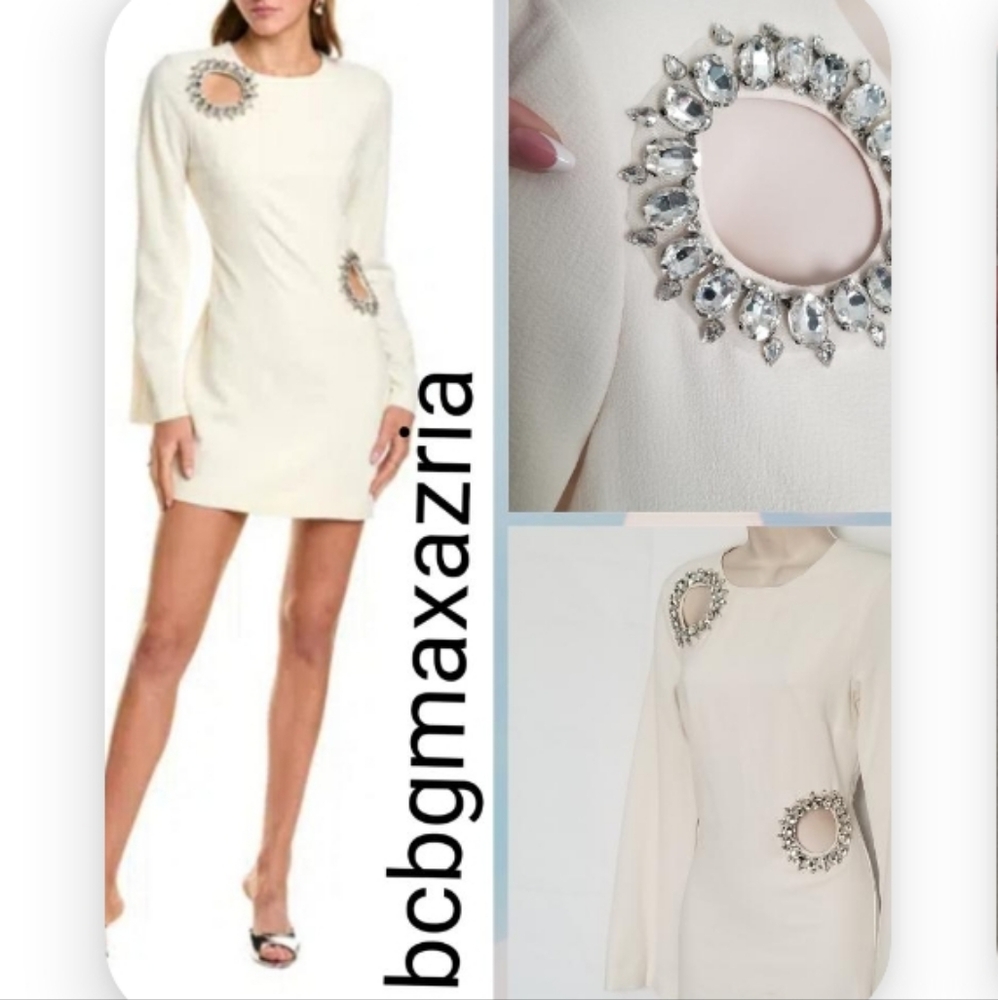 NEW  GBCBGMAXAZRIA Prestine  COLOR EMBELLISHED CUTOUT  BELL SLEEVE MINI DRES